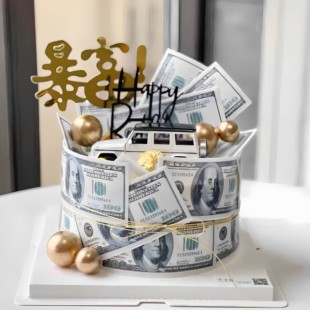 糯米纸美钞围边蛋糕装饰金色暴富插牌烘焙扑克牌美元钞票道具装饰