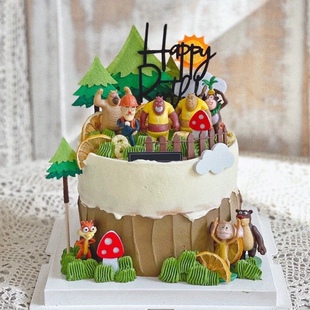 熊出没蛋糕装饰摆件卡通熊大熊二光头强玩偶儿童生日烘焙插件配件