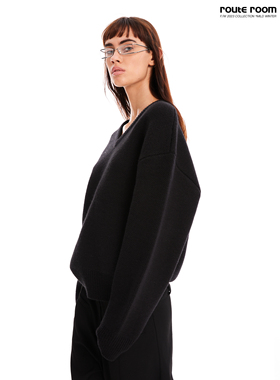 route room V领宽松廓形套头针织毛衣 简约中性秋冬