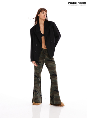 route room 黑色|驼色 羊毛毛呢枪驳领双排扣西装外套 简约秋冬