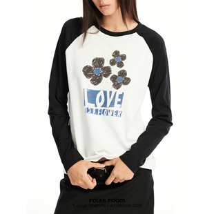 route room 插肩袖复古手绘印花长袖T恤