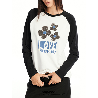 routeroom插肩袖印花长袖T恤