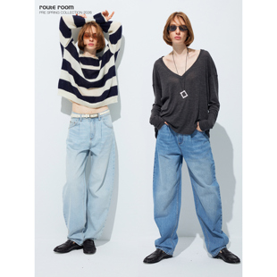 route room 复古纯净水洗蓝立体廓形直筒牛仔裤