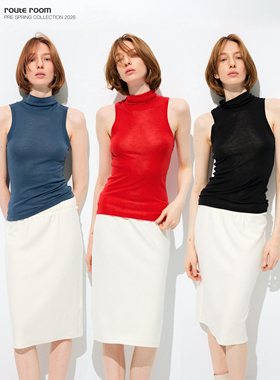 route room 堆堆领纯羊毛修身弹力针织背心