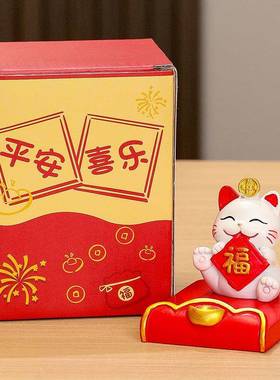 招财猫手机支架办公桌面摆件新年礼物福气小猫春节伴手礼小摆件新