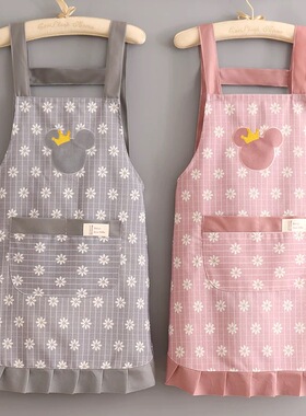 日本muI家用做饭厨房公主围裙女帆布透气工作服时尚新款围腰上班
