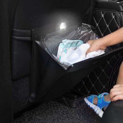 车载垃圾桶汽车椅背挂式储物盒隐藏折叠收纳袋多功能LED灯垃圾袋