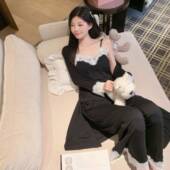 带胸垫莫代尔睡衣三件套简约宽松蕾丝吊带长裤 秋季 新款 长袍家居服