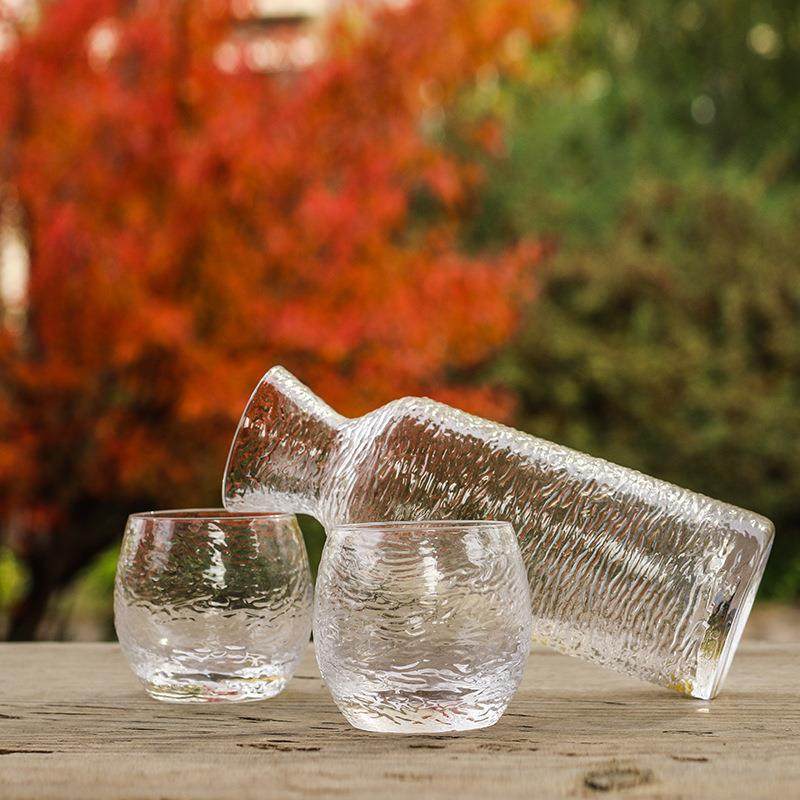 日式锤纹清酒壶一壶四杯酒具套装家用玻璃白酒杯果酒杯高颜值酒杯