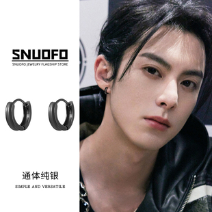 s925纯银耳钉男2025新款爆款黑色耳环男士简约新款艺术生日常耳饰