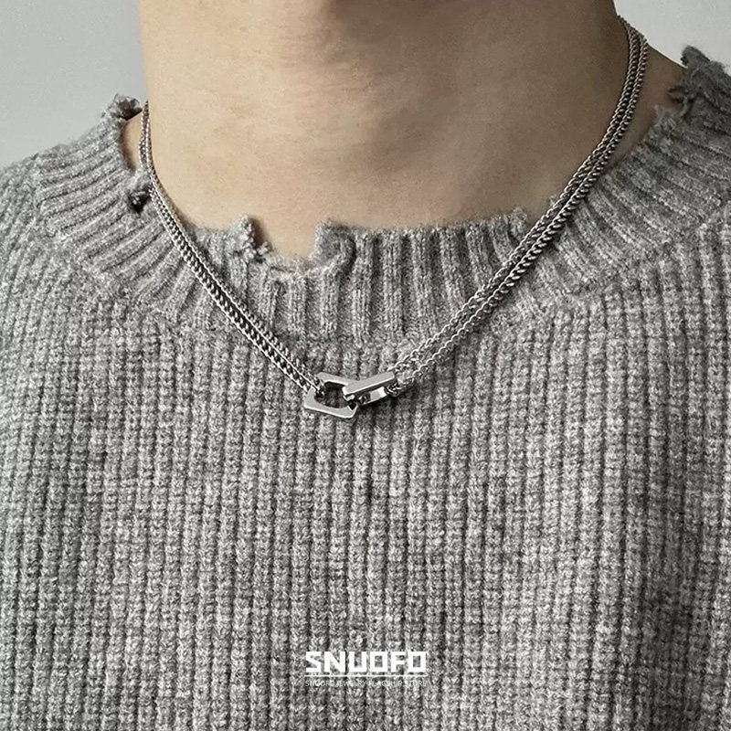 春季项链男士2026年新款爆款高级感双层日常锁骨链男百搭潮流配饰