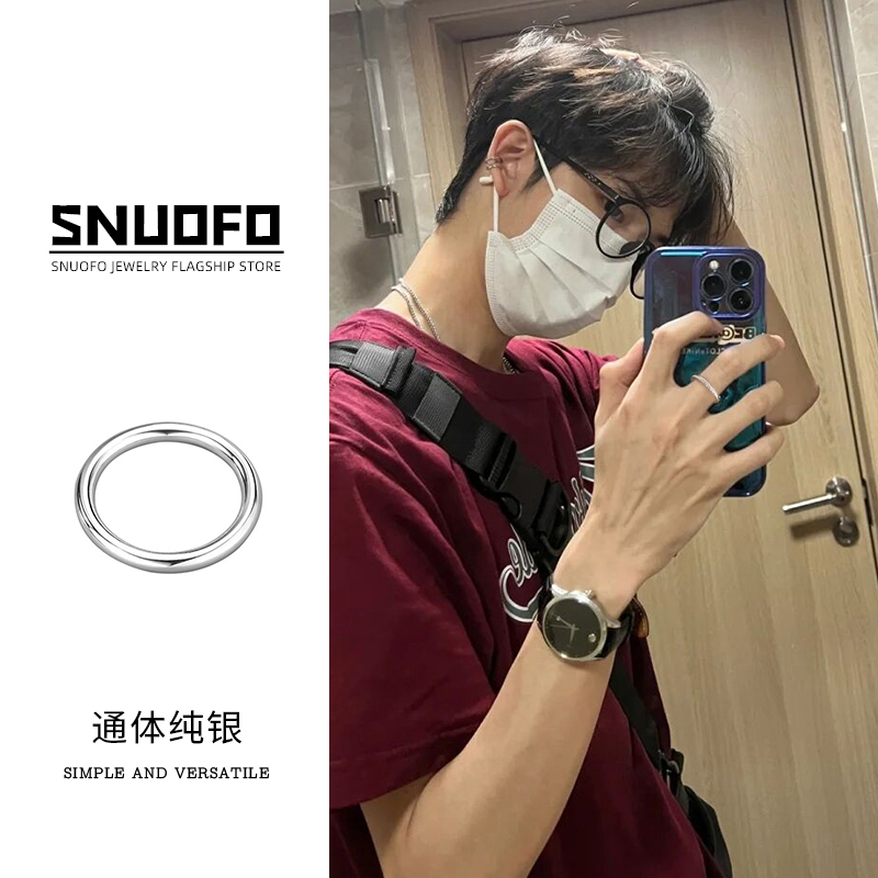 999纯银戒指男潮素圈自律装饰小众设计单身食指戒男士高级感手饰