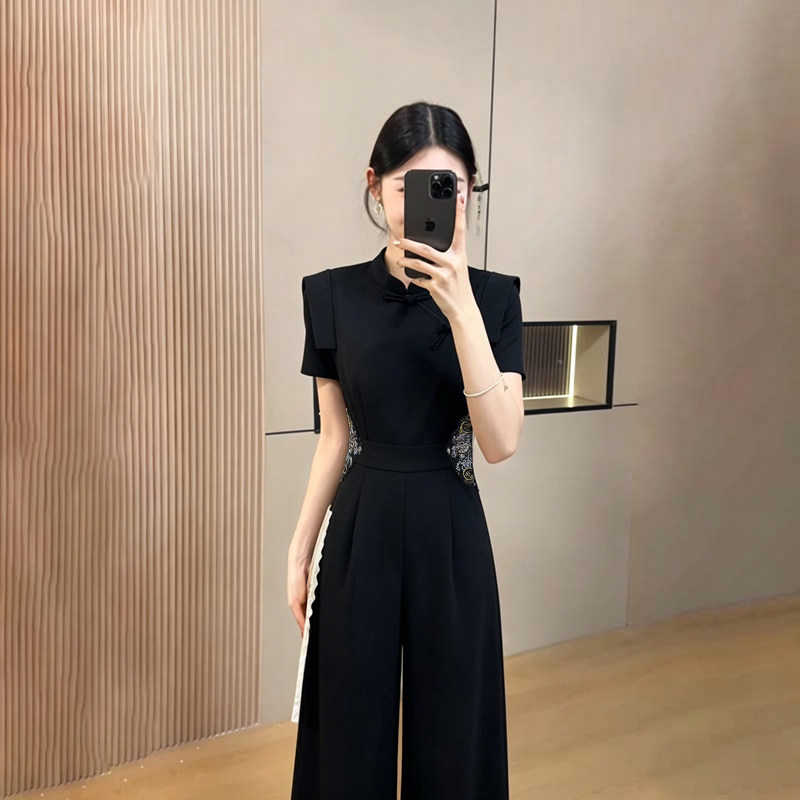 2026夏季新款女高级感职业装收腰连体裤新中式国风连体衣D6009