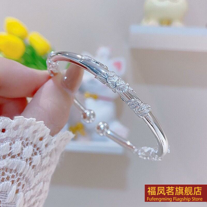 正生新款繁花似锦花丝开口纯银手镯足银9999女实心新款礼物银饰品