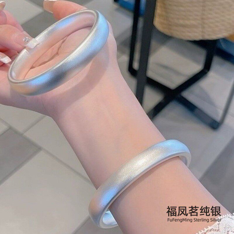 正品轮胎宽面闭口足银手镯情人节9999泥鳅背磨砂古法送女朋友礼物