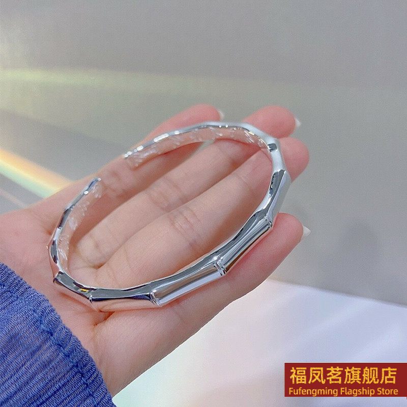 原创设计女银饰正生光面竹报手镯