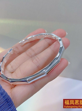 原创设计女银饰正生光面竹报手镯