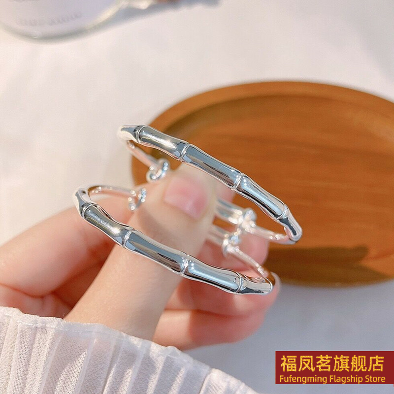 正生新款岁岁平安小福星竹节蝴蝶结纯银手镯足银9999男女宝宝童镯