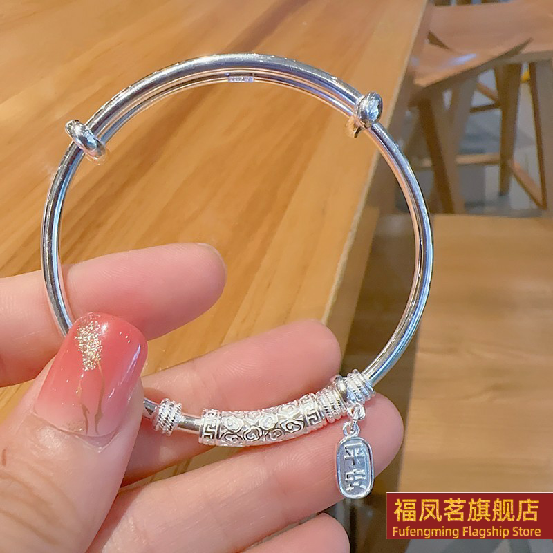 民族风女银饰香港正生足银9手镯