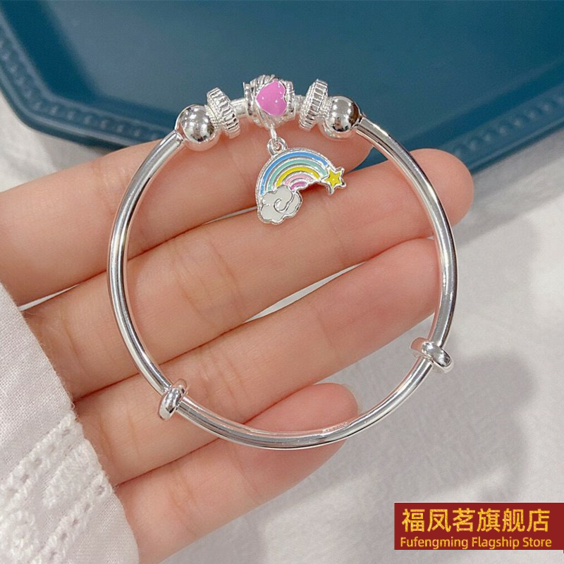 甜美女银饰香港正生草莓树叶手镯