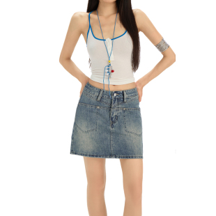 高腰宽松设计感防走光A字短裙 复古牛仔半身裙女韩版 2025夏季 新款