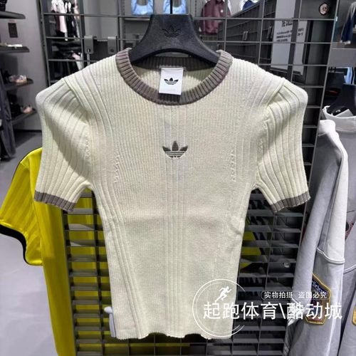 阿迪三叶草女经典修身运动短袖