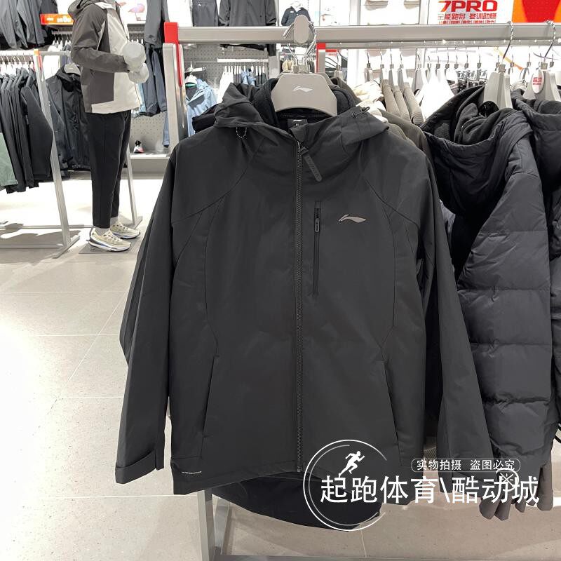 李宁男连帽防风防水保暖风衣