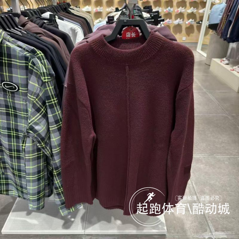 耐克女针织加绒宽松圆领毛衣