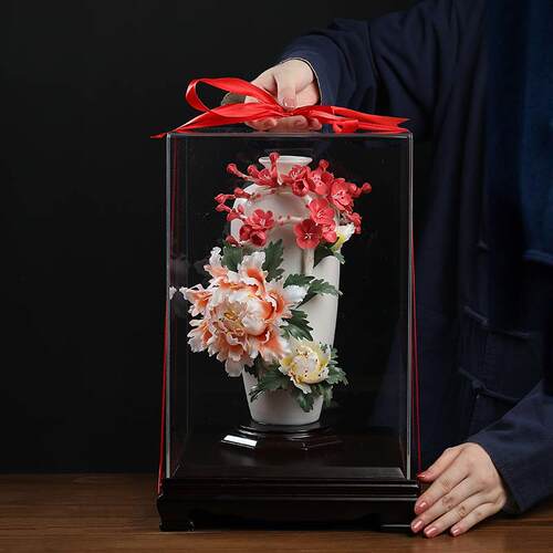 陶瓷富贵花瓶摆件可定制祝福语