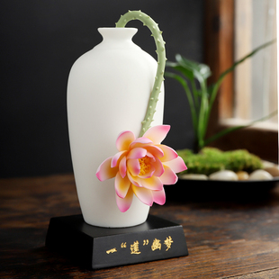 中式手工莲花小瓶子摆件客厅博古架茶室办公室茶几桌面装饰工艺品