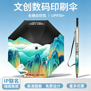 IP联名文创定制图案黑胶自动伞品牌宣传长柄晴雨两用印logo广告伞
