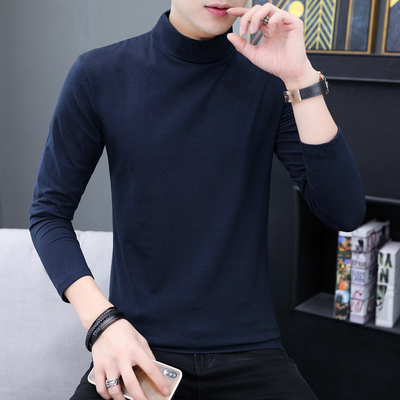 秋冬半高领长袖T恤男打底衫