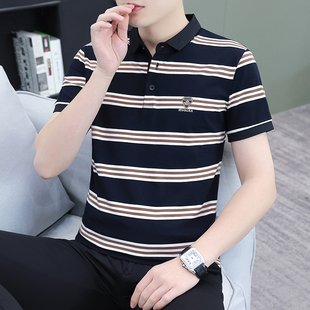短袖polo衫男高档次t恤夏季2026新款纯棉上衣服翻领帅气条纹体恤