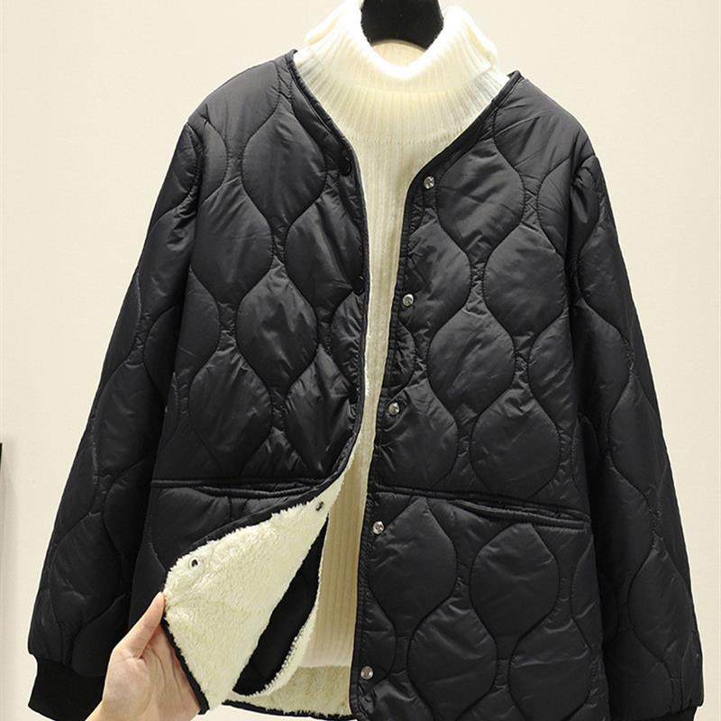 冬季外套棉服女百搭加绒加厚小棉袄羽绒棉棒球服小格子菱格棉衣女