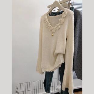 v领套头气质软糯毛衣女小个子可外穿打底内搭长袖修身慵懒高级感