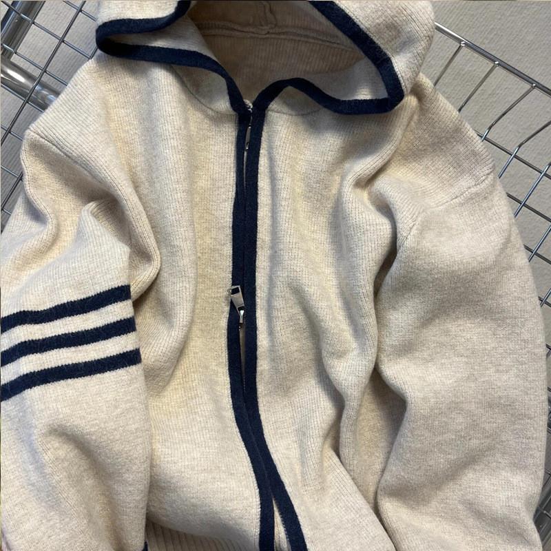 2025秋季新款女连帽针织开衫减龄高级感薄款休闲上衣气质拉链外套