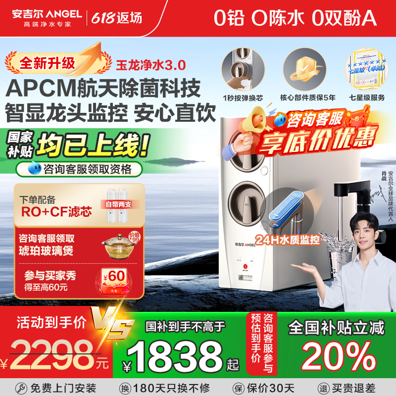 政府补贴安吉尔净水器家用直饮厨房自来水过滤饮水机玉龙PRO1000G