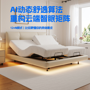 月光床真皮法式奶油风双人夫妻互不打扰电动AI智能升降全自动哄睡