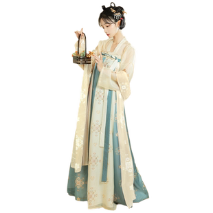 溪南湘汉服女原创唐风一片式对襟齐胸襦裙【青衫】春夏季日常套装