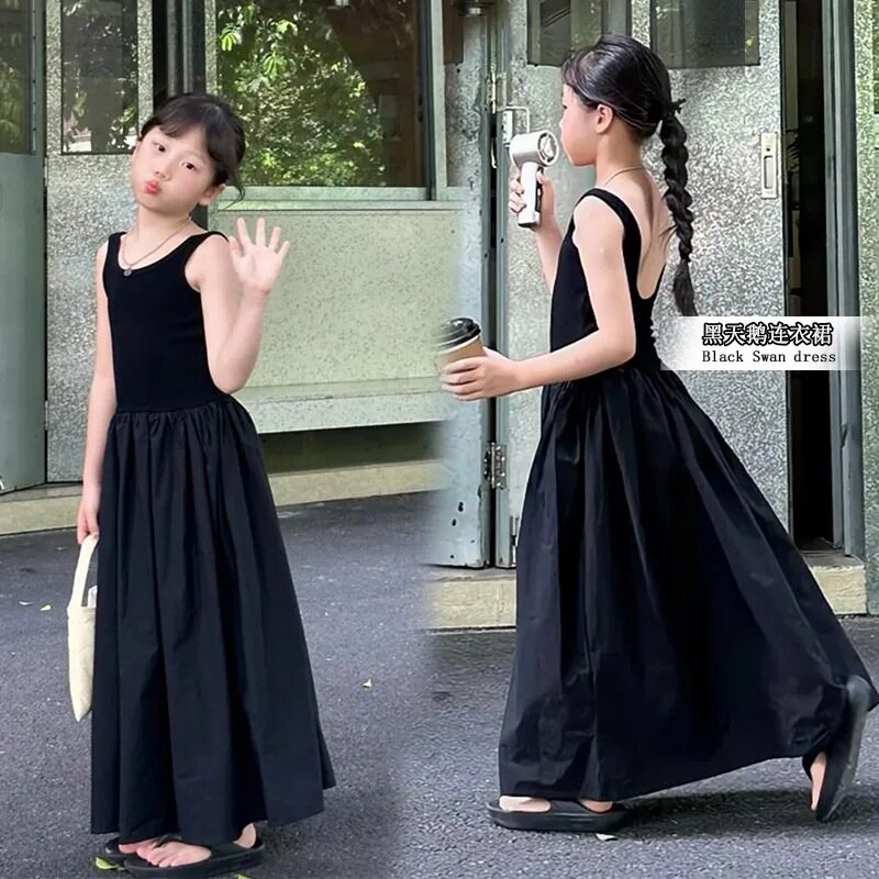 女童夏季露背小黑裙礼服长裙图片