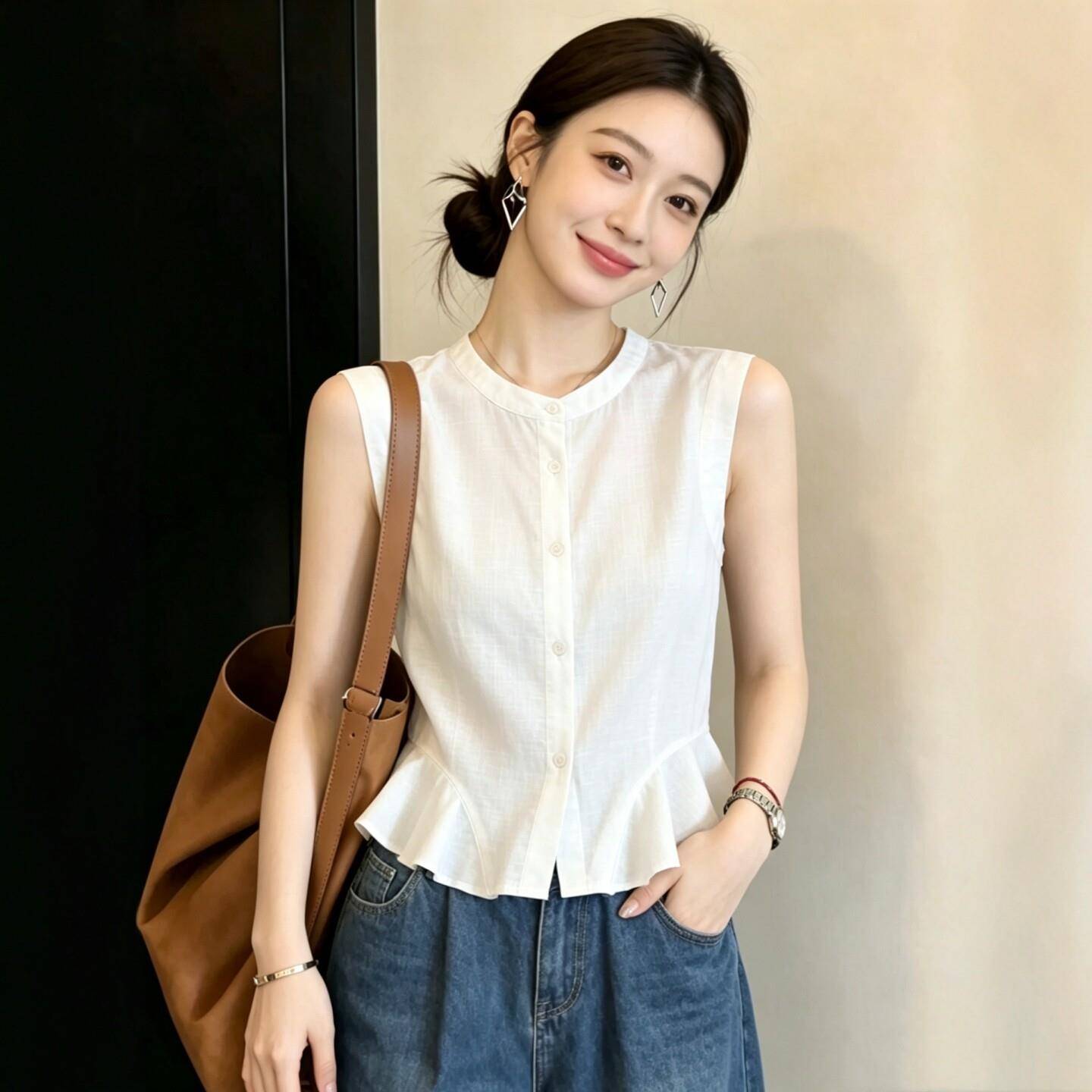 白色无袖衬衫女款2026新款夏季女士高级感轻奢减龄洋派衬衫上衣服