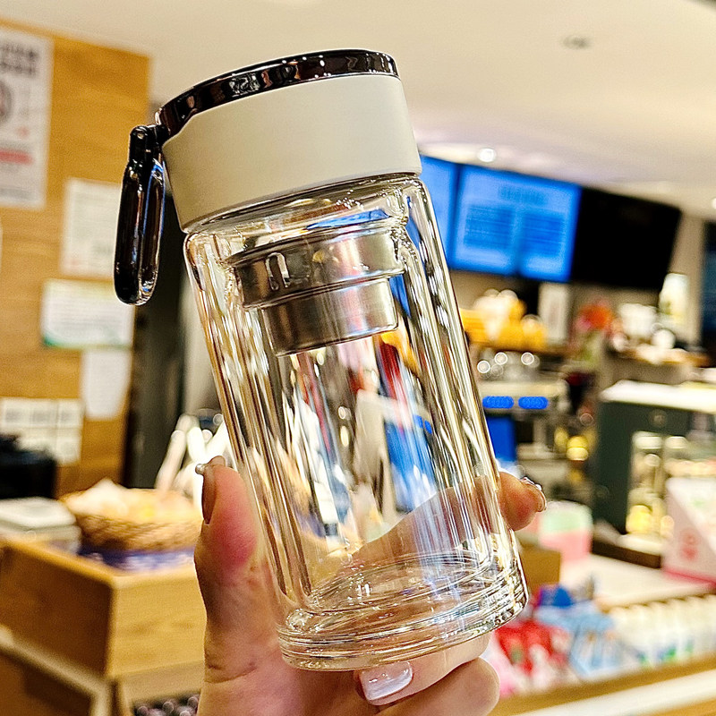双层玻璃杯小巧便携隔热水杯小容量200ml办公室喝水分离泡茶杯子