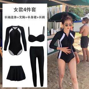 泳衣女2022年新款 防嗮学生保守连体温泉游泳衣遮肚冲浪潜水服 长袖