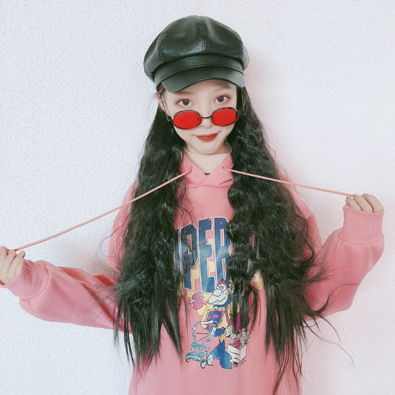 假发帽子一体女PU皮八角帽子假发女秋冬时尚羊毛卷直播带货