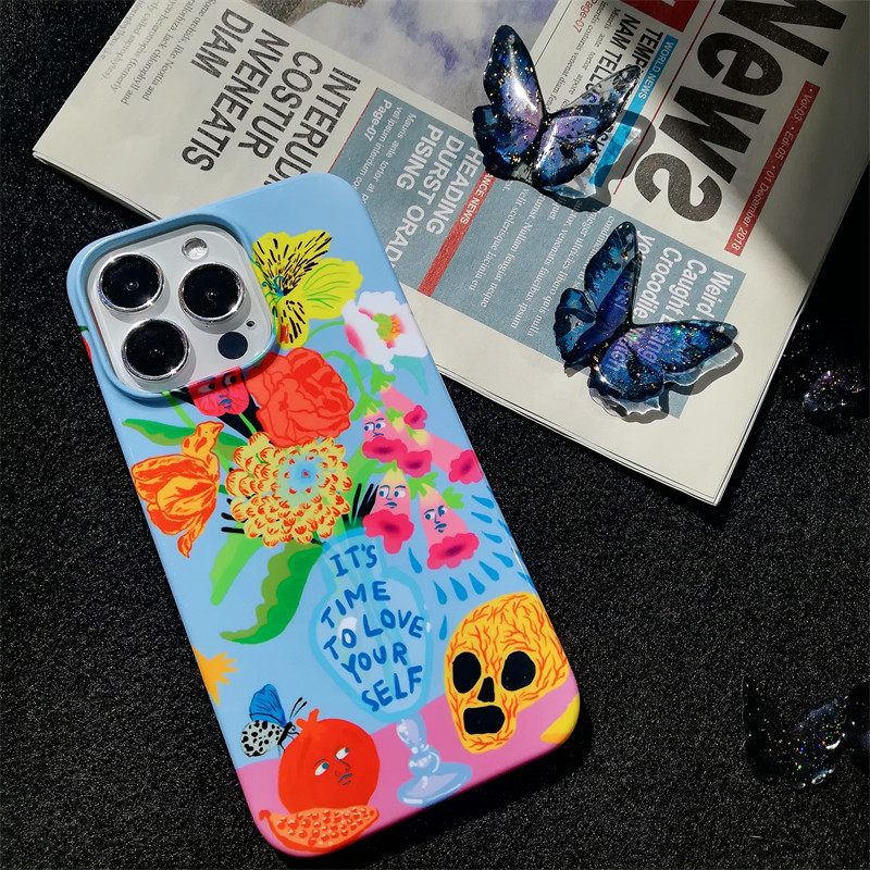 不撞壳儿原创小众复古艺术花朵适用iPhone15pro手机壳插画苹果14菲林硬壳13高级感
