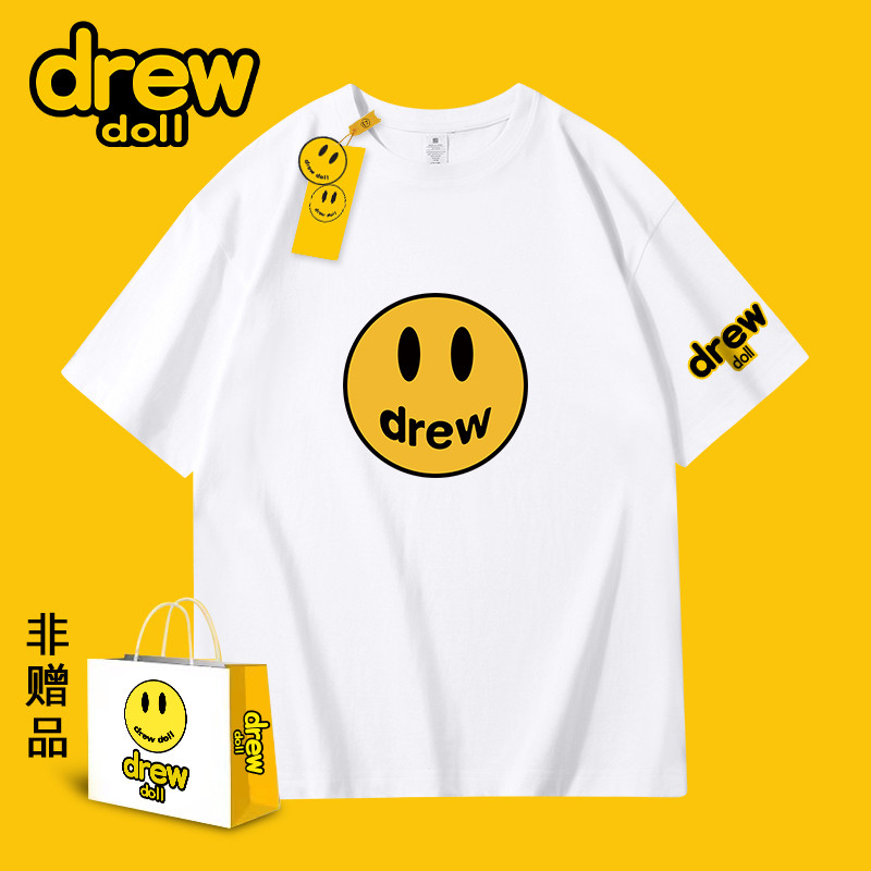 drew doll官方2022年夏季新款ins高街纯棉笑脸潮牌情侣短袖T恤男