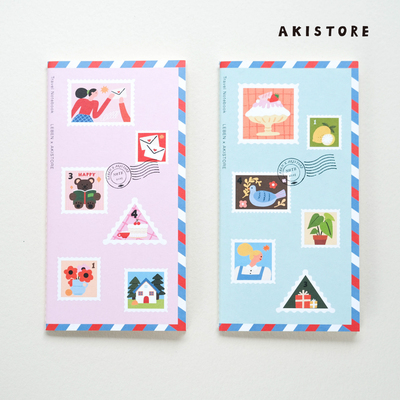 AKI×LEBEN乐本旅行邮票手账本TN内芯 原创插画 邮票彩色内页特种纸 便携日记本记录本少女心ins笔记本