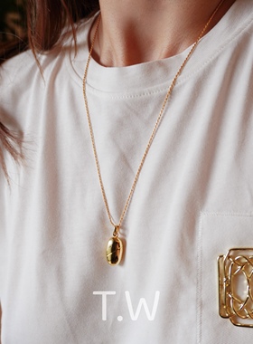 爱心胶囊T.W新款通体925银镀金极简趣味爱心蛋面一款多戴长款项链