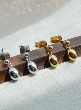 北欧Ragbag小众通体925银通勤百搭气质简约实心镜面抛光椭圆耳环