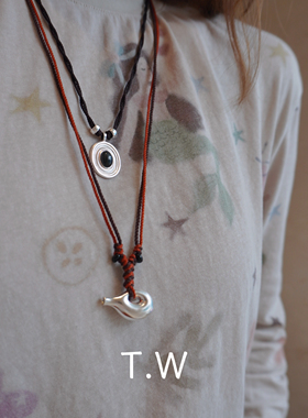 T.W925纯银酒壶棉绳长款项链